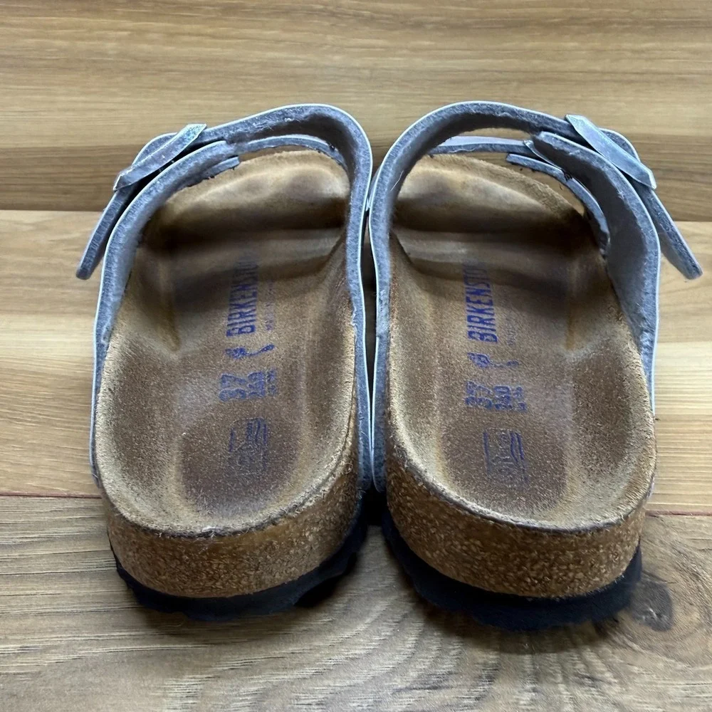 Birkenstock Arizona Soft Footbed Sandal Womens 6 N EU 37 Silver Birko Travel
